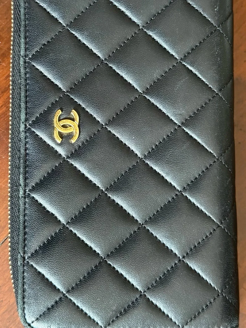 CHANEL Black Quilted Long Wallet Gold CC Logo | Authentic Designer